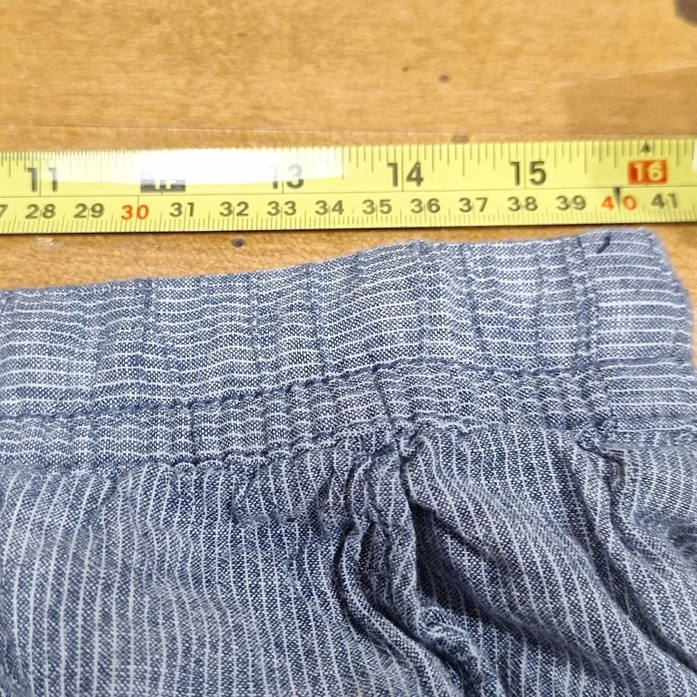H & M Linen Blend Striped Shorts Chambray Women's Blue Sz 8 3.5